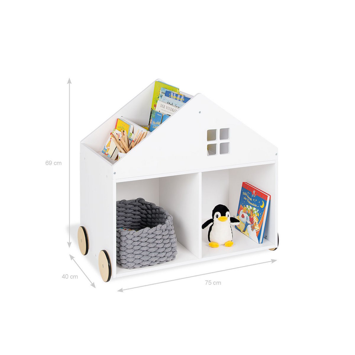 Bibliothèque pour enfants sur roulettes 'Hus', blanc