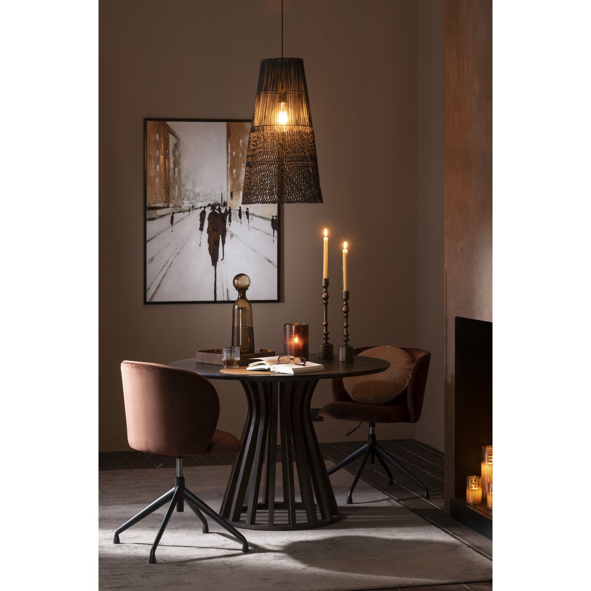 J-Line Décoration Murale Marche Polyester/Bois Noir/Beige