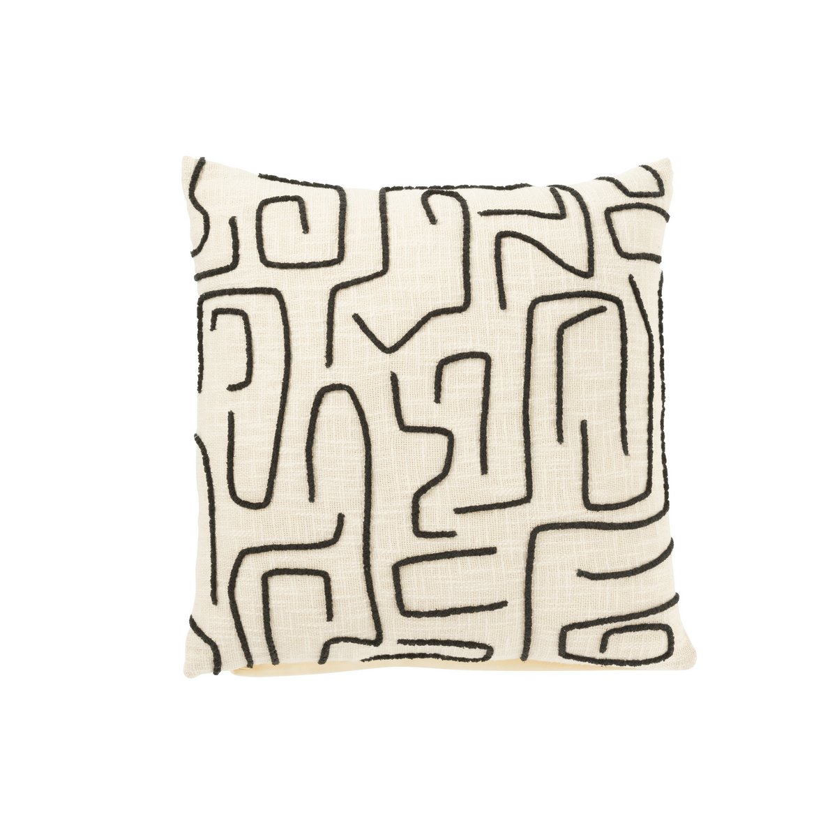 J-Line Coussin Rectangle Rayures/Nœuds Coton Blanc/Noir