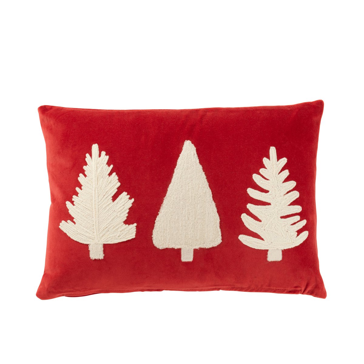 J-Line coussin Rectangle Sapins de Noël - velours - rouge/blanc