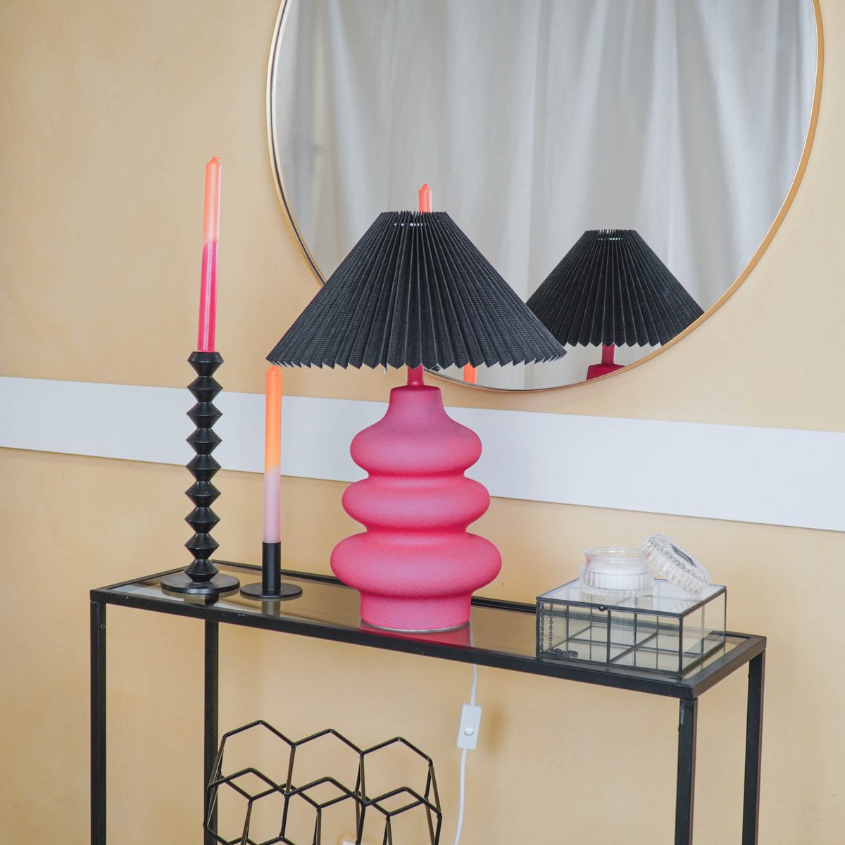 Abat-jour - Plissé - Polyester - Noir - 8x35x21cm