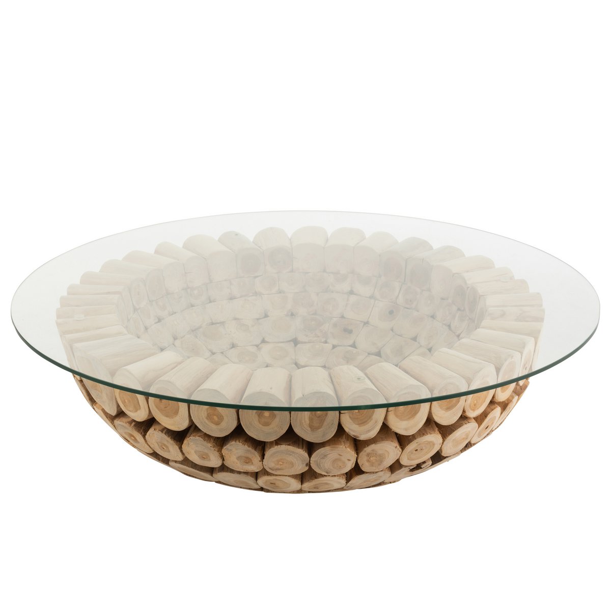 J-Line Table basse Discs ouverte en bois de teck naturel/verre