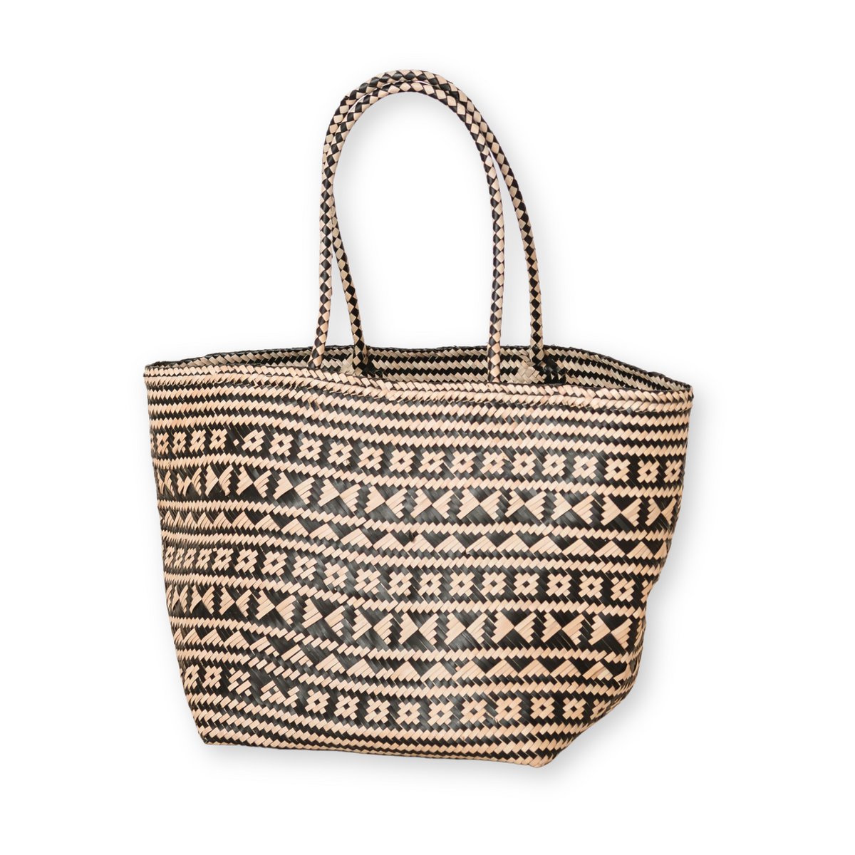 Sac fourre-tout Boho – Sac d’été en jonc de mer – Sac de plage à bandoulière – Sac naturel tissé – Grand sac de courses Boho KIDUL (noir)