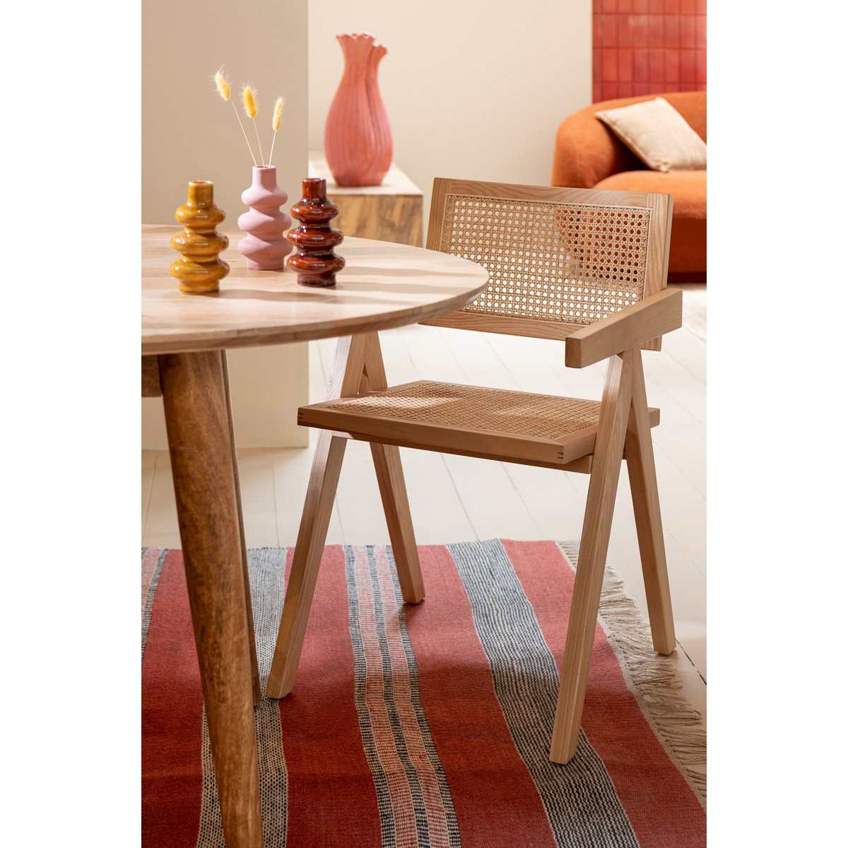 J-Line Chaise Treillis Bois de Frêne/Rotin Naturel
