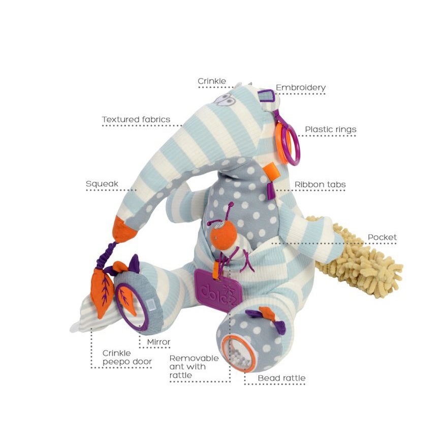 Dolce Primo doudou d'activité fourmilier Anthony - 33 cm