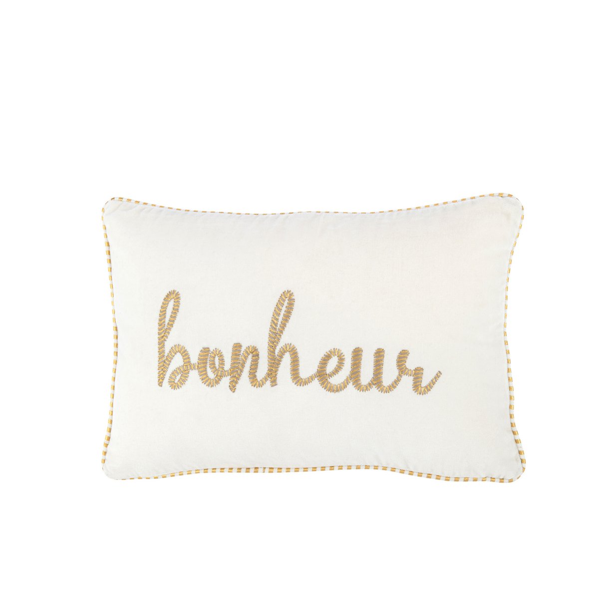 J-Line Coussin Bonheur Textile Blanc/Or