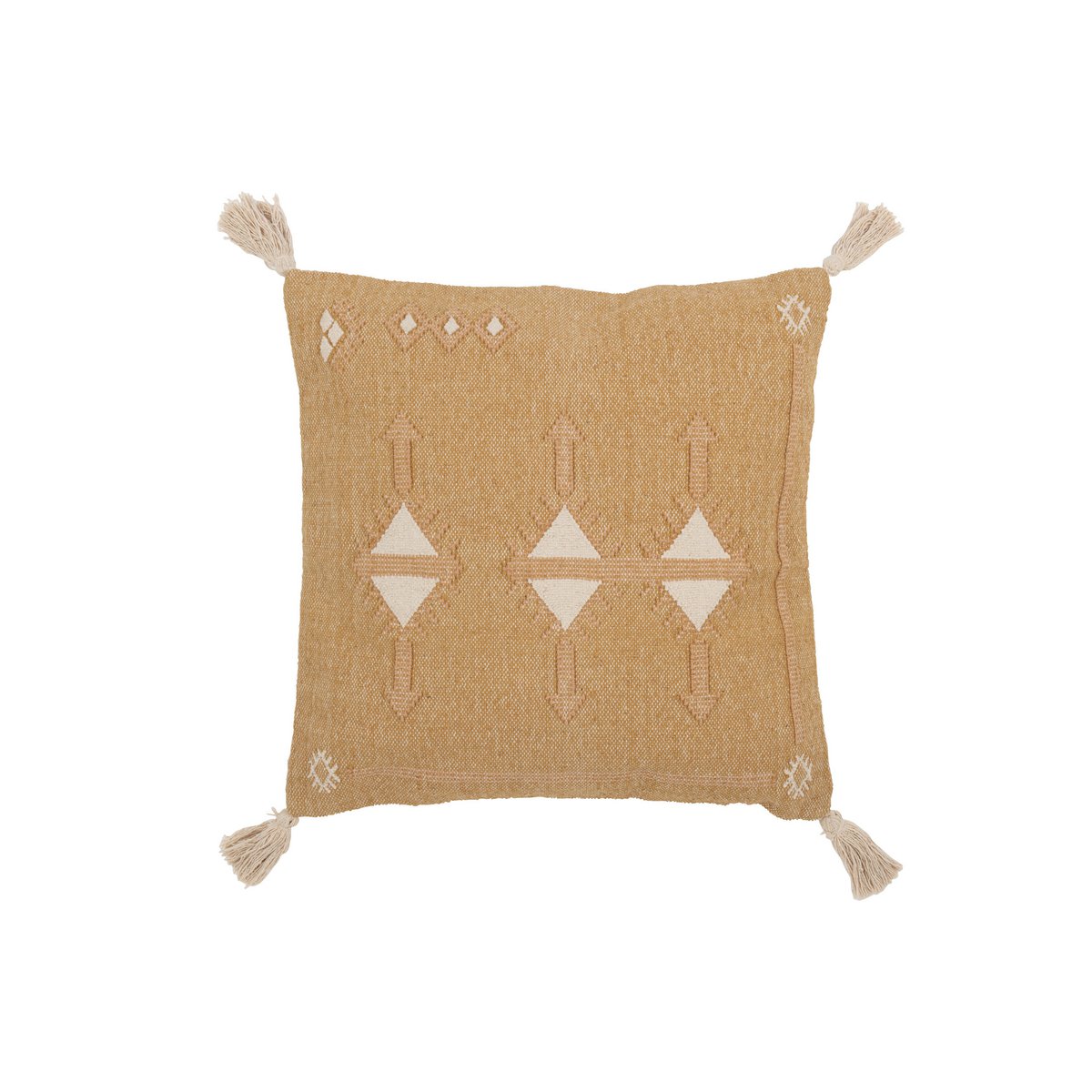 J-Line coussin Triangles + Pompons - coton - naturel/blanc