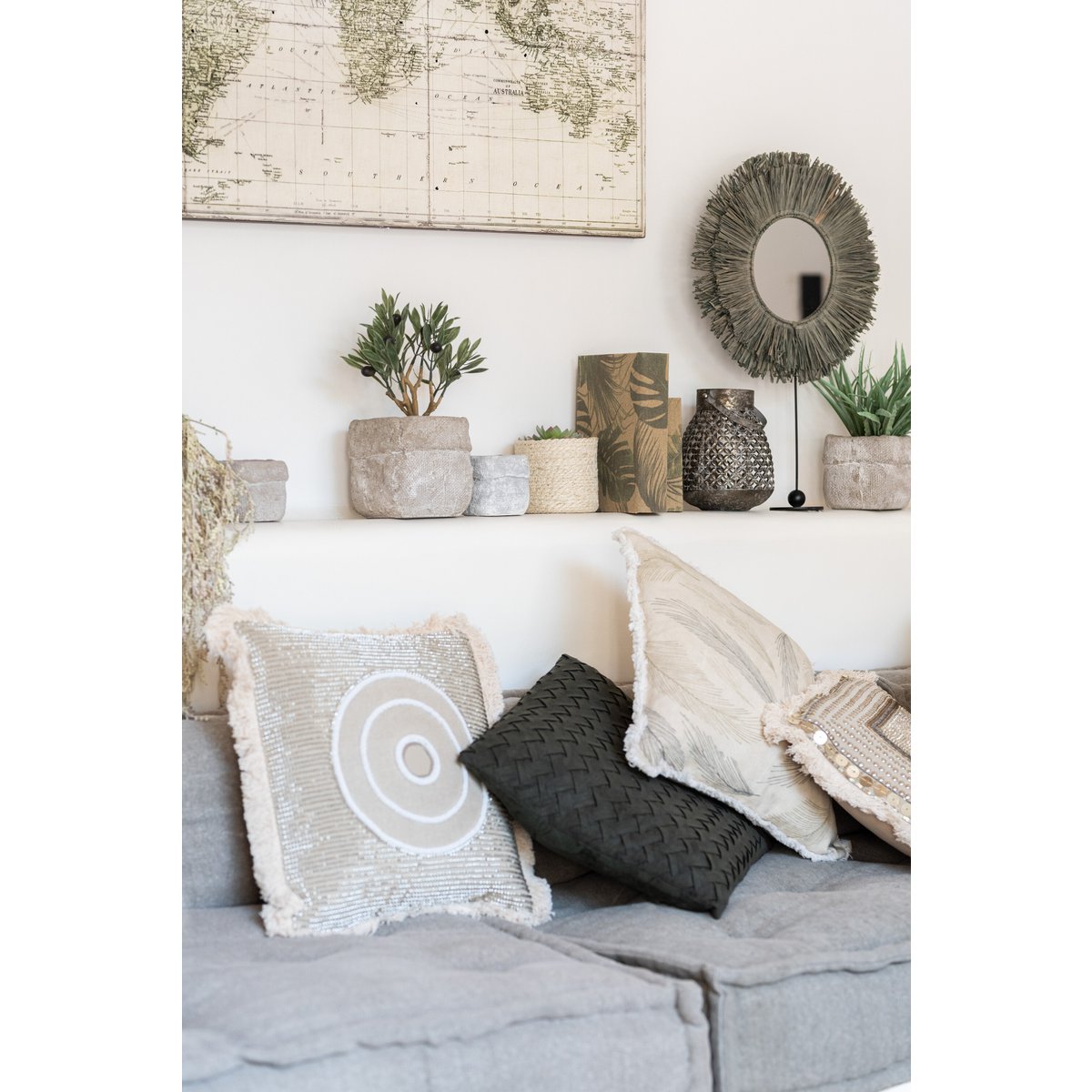 J-Line coussin Circle Ibiza - coton - blanc/beige