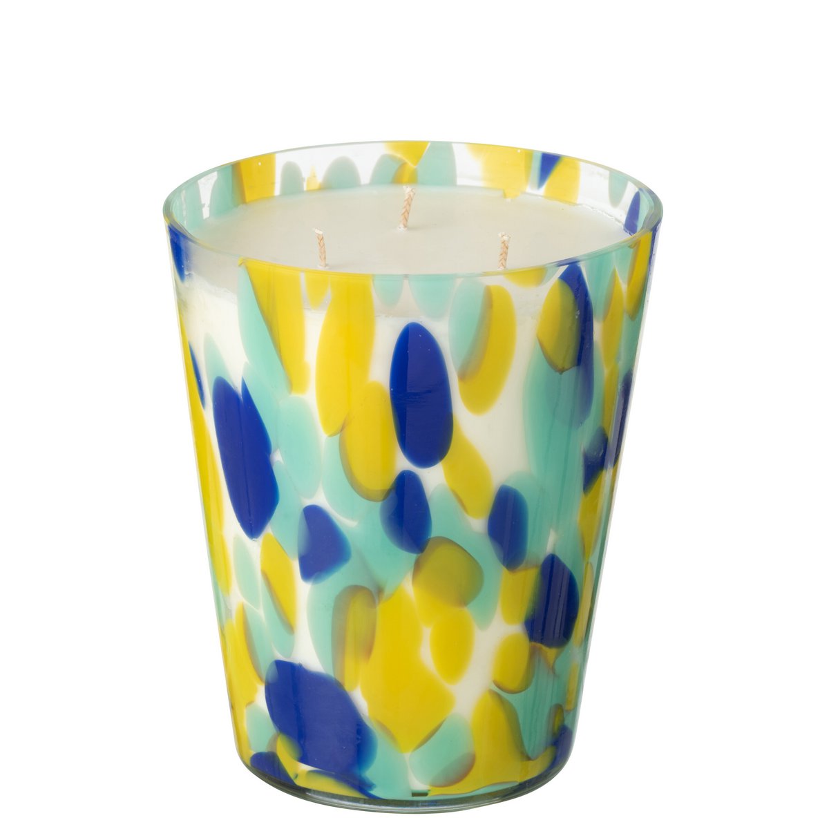 Bougie Parfumée J-Line Noa Bleu/Jaune Grande -95 Heures