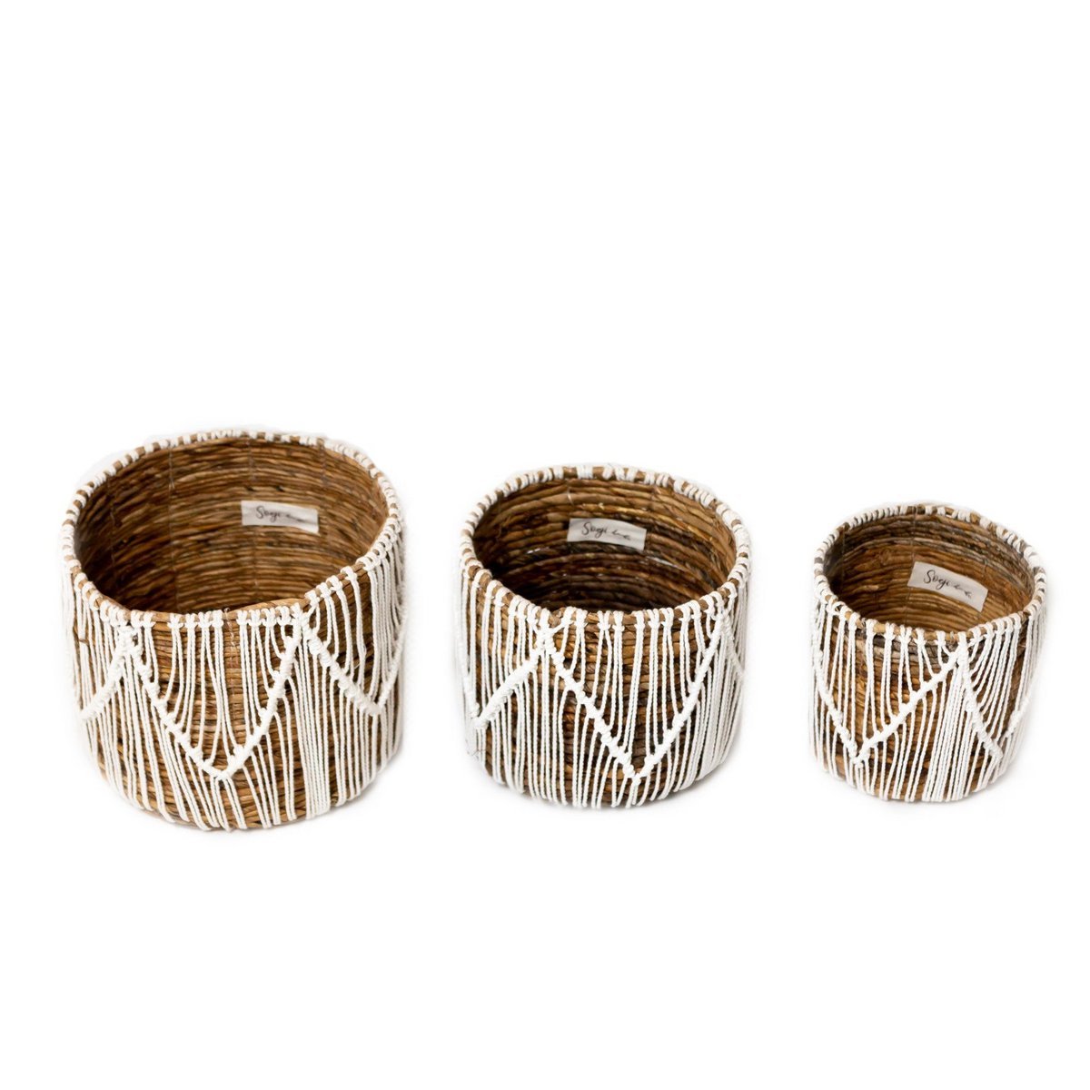 Petit panier en jonc de mer ORIS | Panier de fleurs rond | Panier Boho tissé | Panier de plantes | Planteur | Panier en macramé