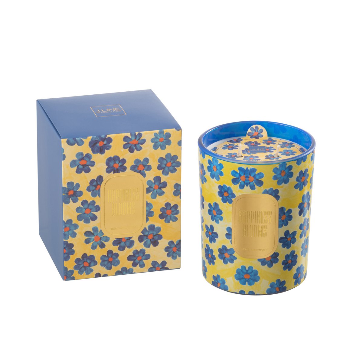 J-Line Bougie Parfumée Fleurs Bleu/Jaune Grande - 70 Heures