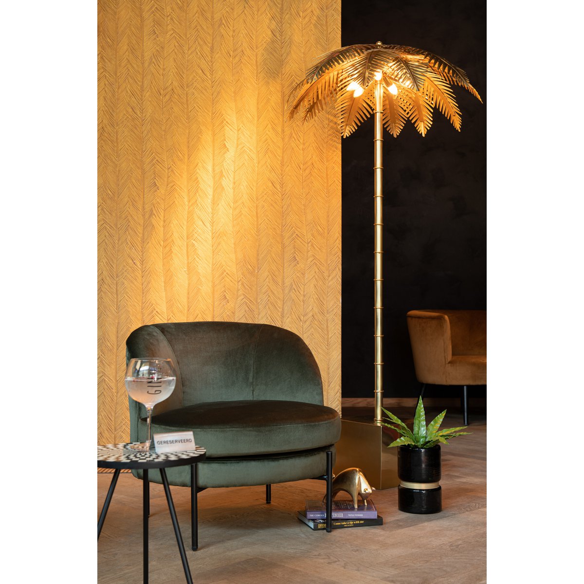 J-Line Lampe sur Pied Feuilles de Noix de Coco - métal - doré