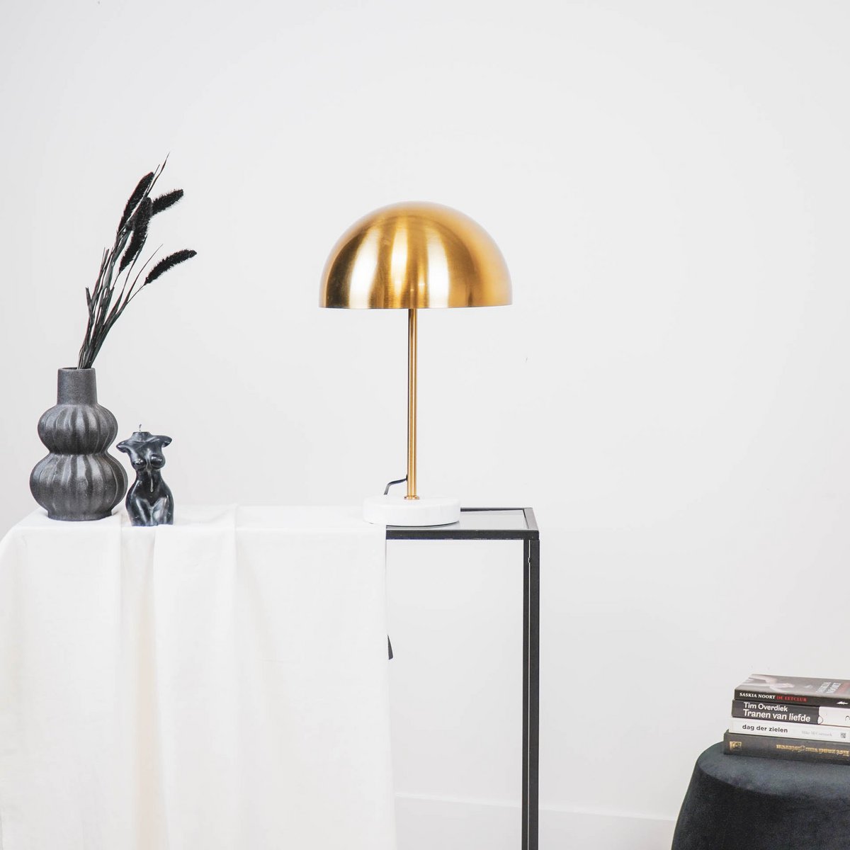Lampe de Table - Champignon - Métal/Marbre - Or -E27 -15x45x55cm