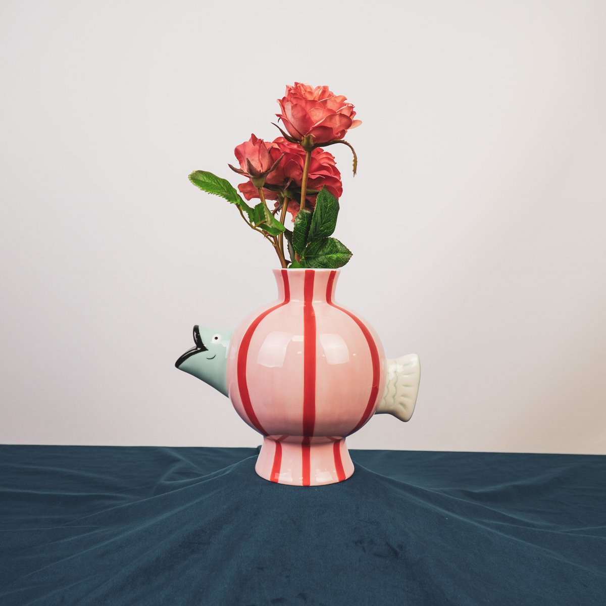 Vase - Fish- Dolomite -Pink / Mint / Red -21.5x13x17cm