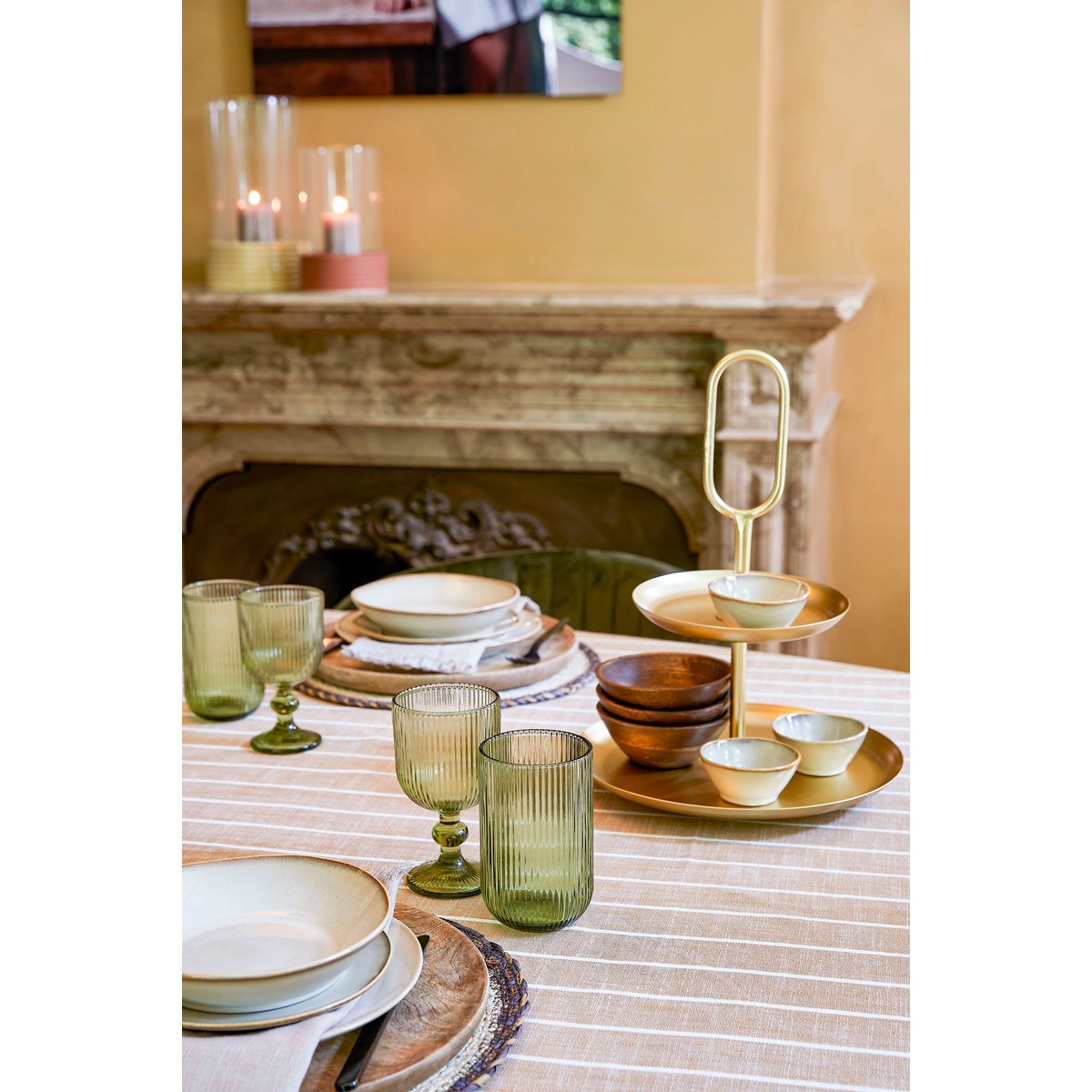 Nappe Alivo - L250 x L140 cm - Coton Bio - Beige, Blanc