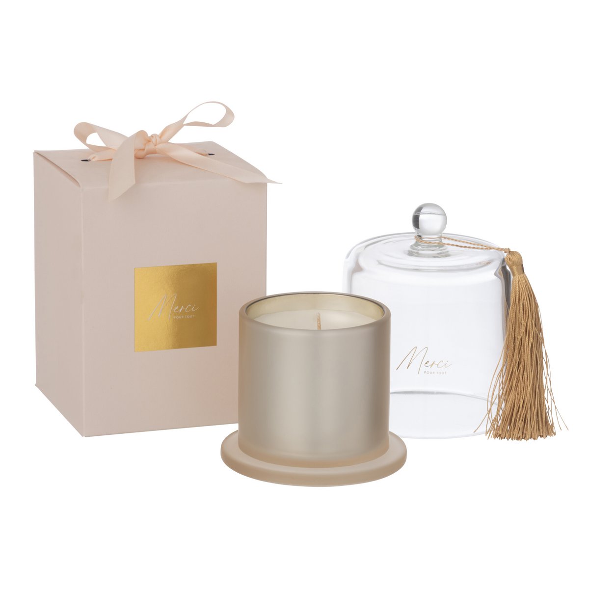 Bougie Parfumée J-Line Cloche Merci Beige Grande 45 Heures