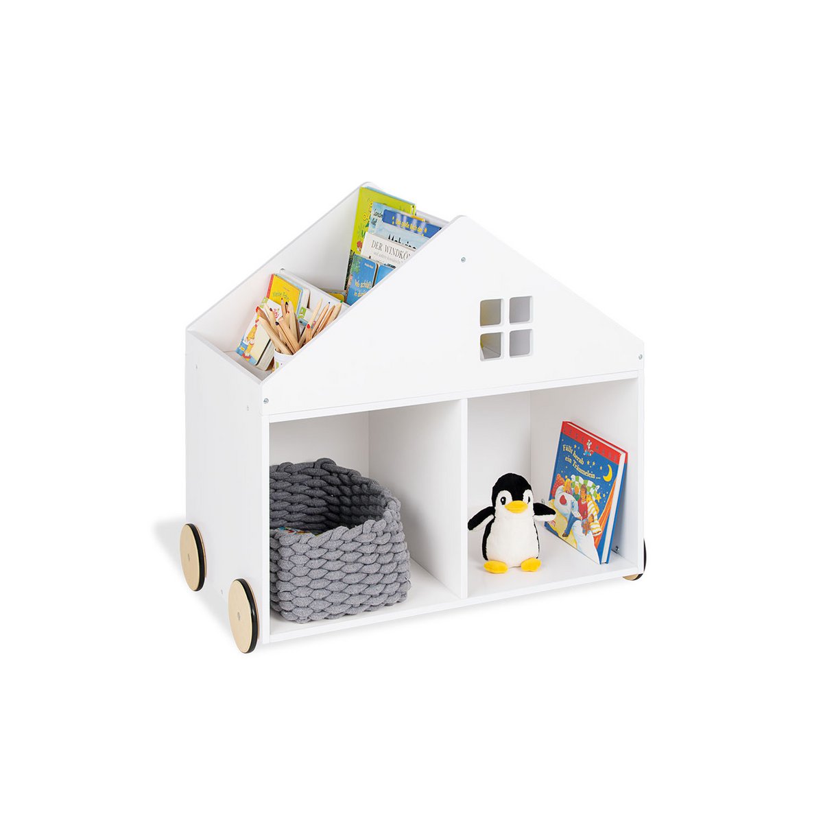 Bibliothèque pour enfants sur roulettes 'Hus', blanc