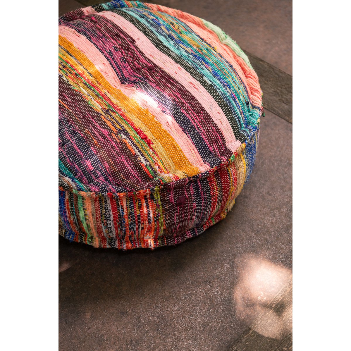 J-Line Pouf Chindi Rond Mélange Coton/Polyester