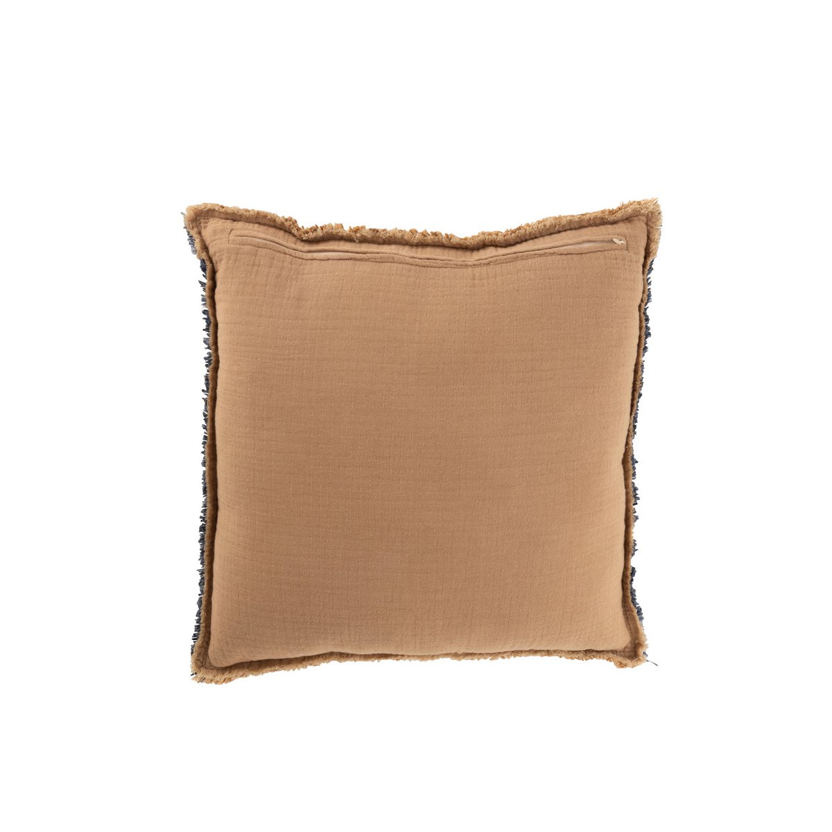 Coussin J-Line Bords Effilochés Polyester/Coton Marron Clair/Bleu