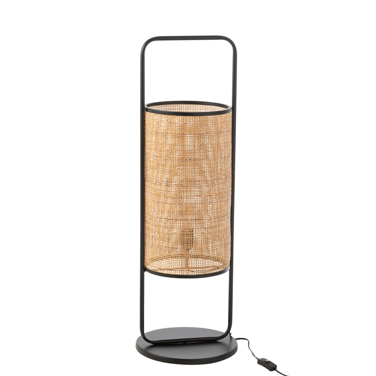 J-Line Lampe de Table Elton Métal/Ratan Noir/Naturel Large