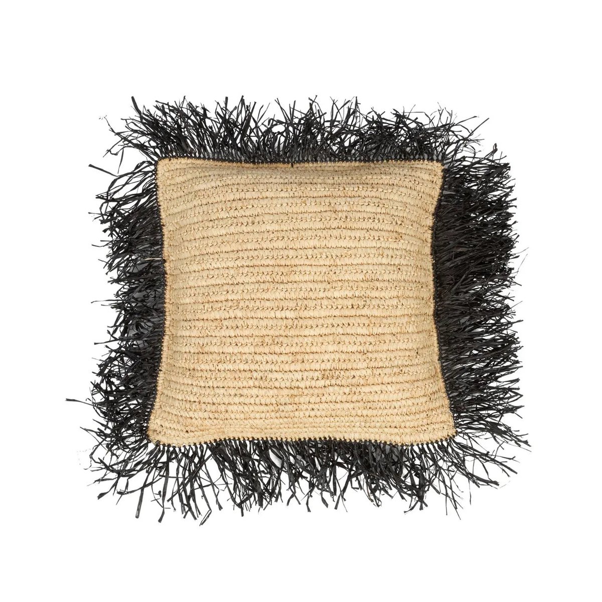 Housse de Coussin Carrée en Raphia - Noir Naturel - 40x40