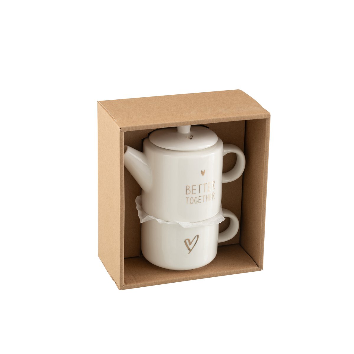 J-Line Thepot + Thetas Coffret Cadeau Coeur Céramique Blanc