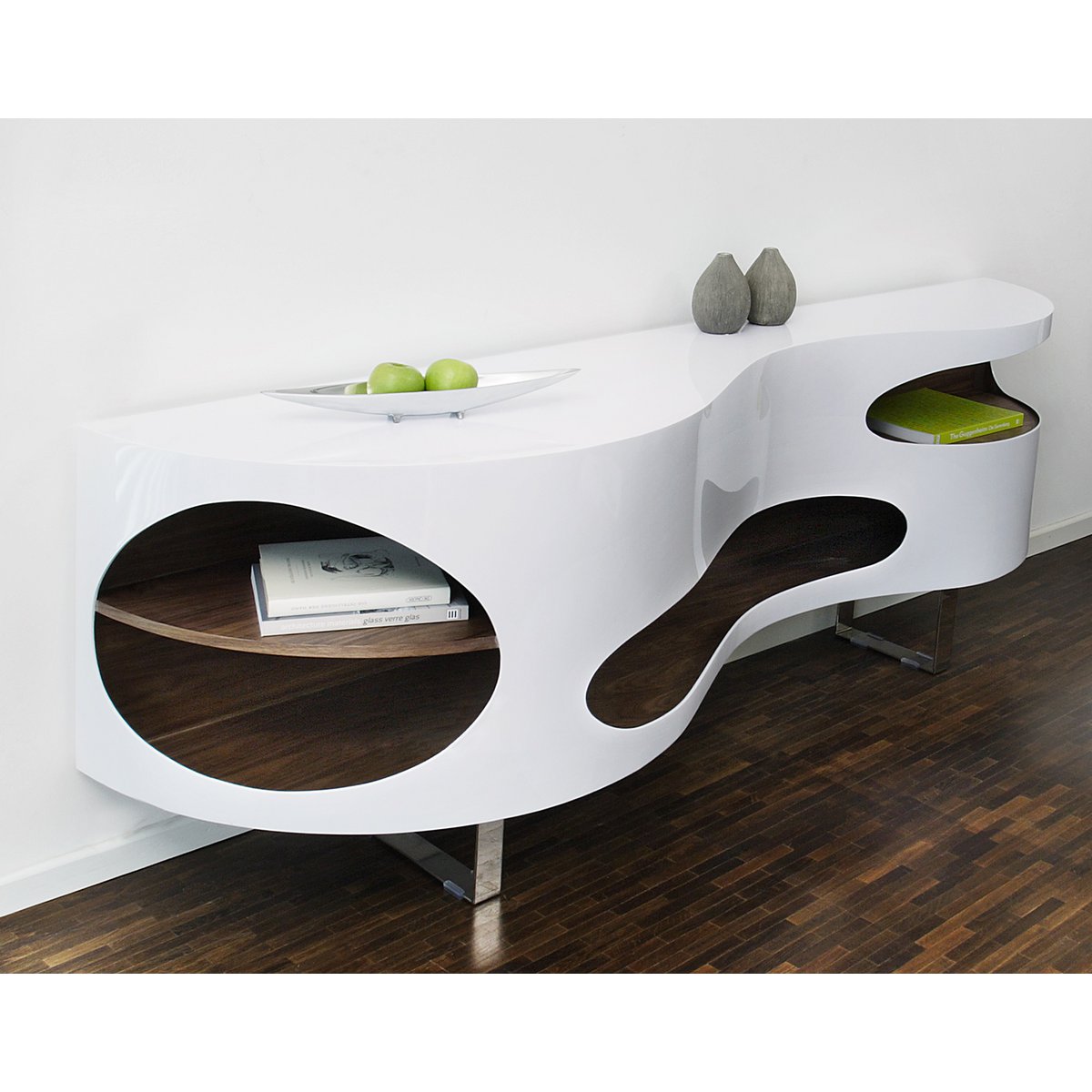Buffet 200x50x75 cm blanc/noyer