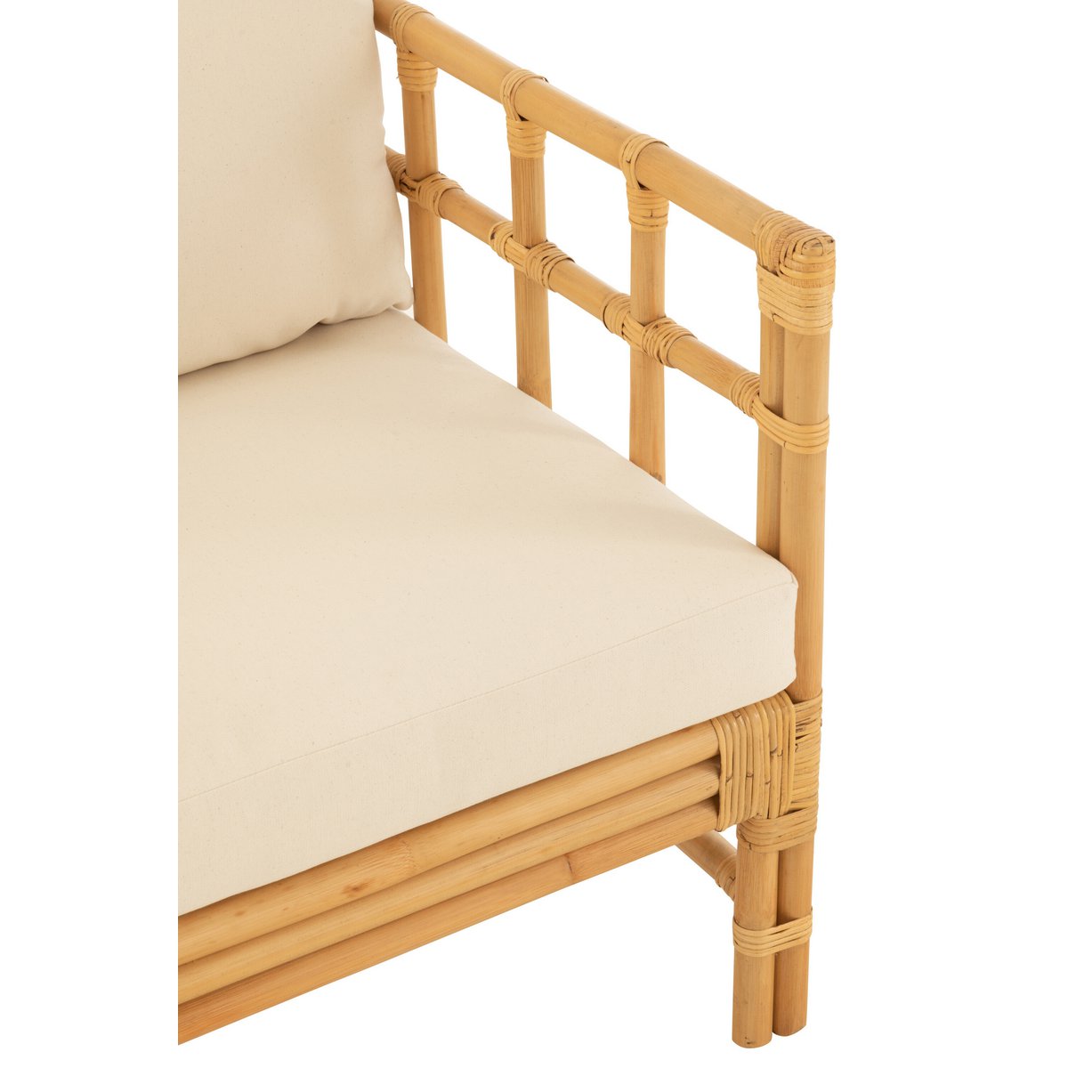Fauteuil J-Line Elise + Kcoussin - rotin/textile - naturel/blanc