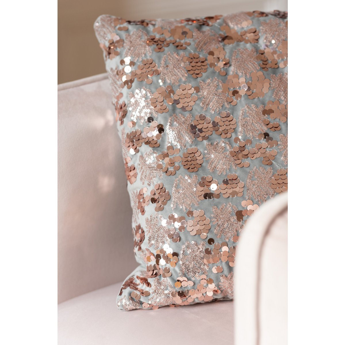 Coussin J-Line Paillet - velours - gris/rose