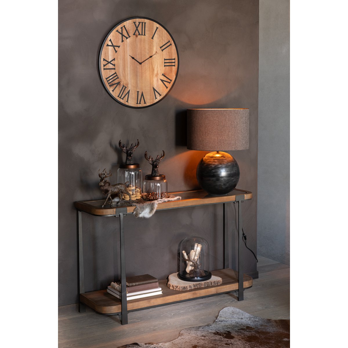 J-Line Horloge Murale Nue MDF/Fer Naturel Grande