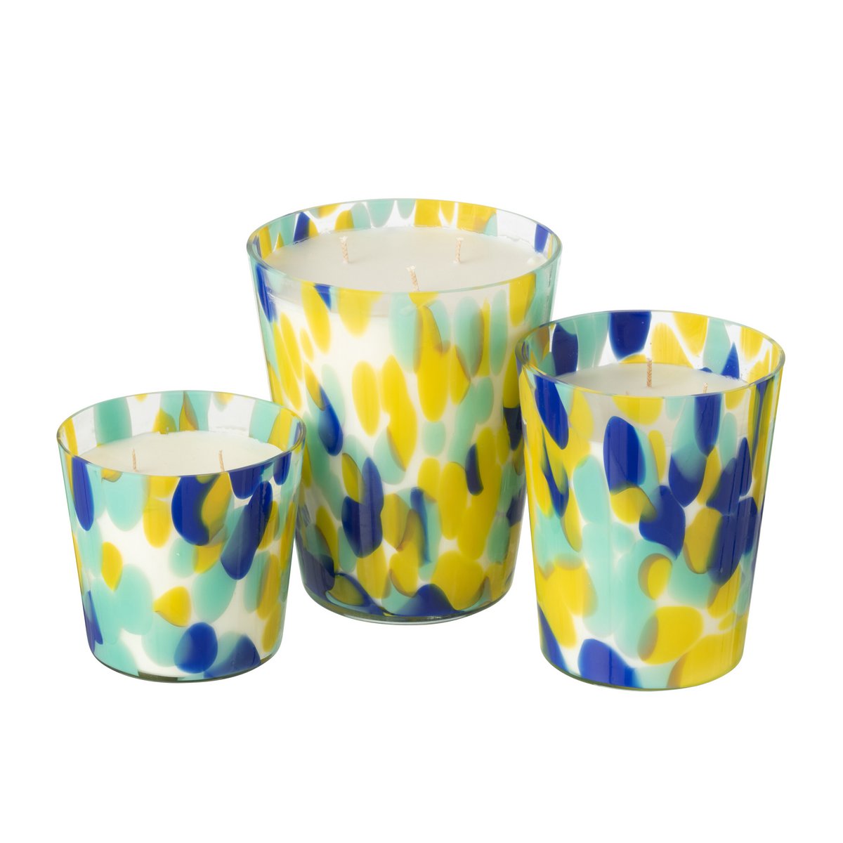 Bougie Parfumée J-Line Noa Bleu/Jaune Grande -95 Heures