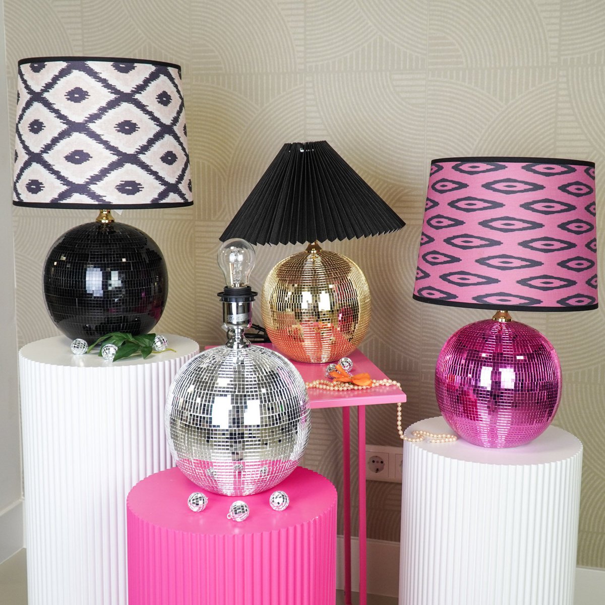 Lampe - Disco Ball - Glass - rose - 20x20x20cm