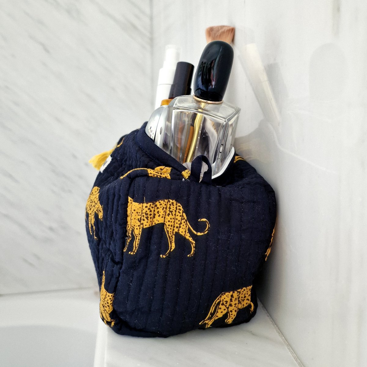 sac cosmétique fait main "Léopard Noir"