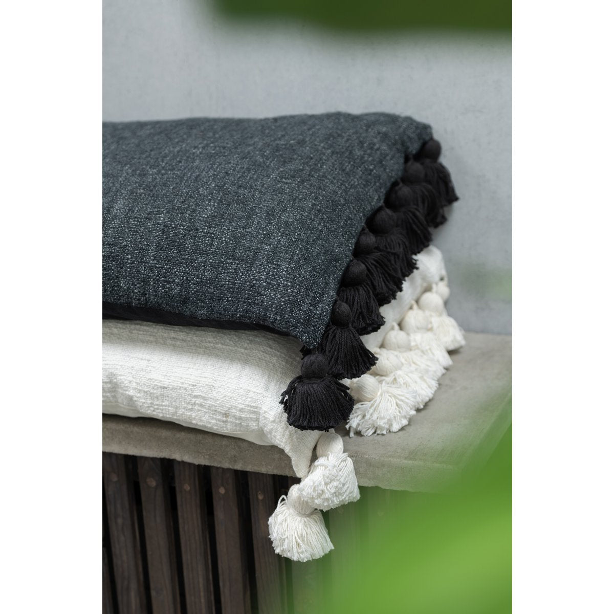 Coussin J-Line Pompon - coton - blanc