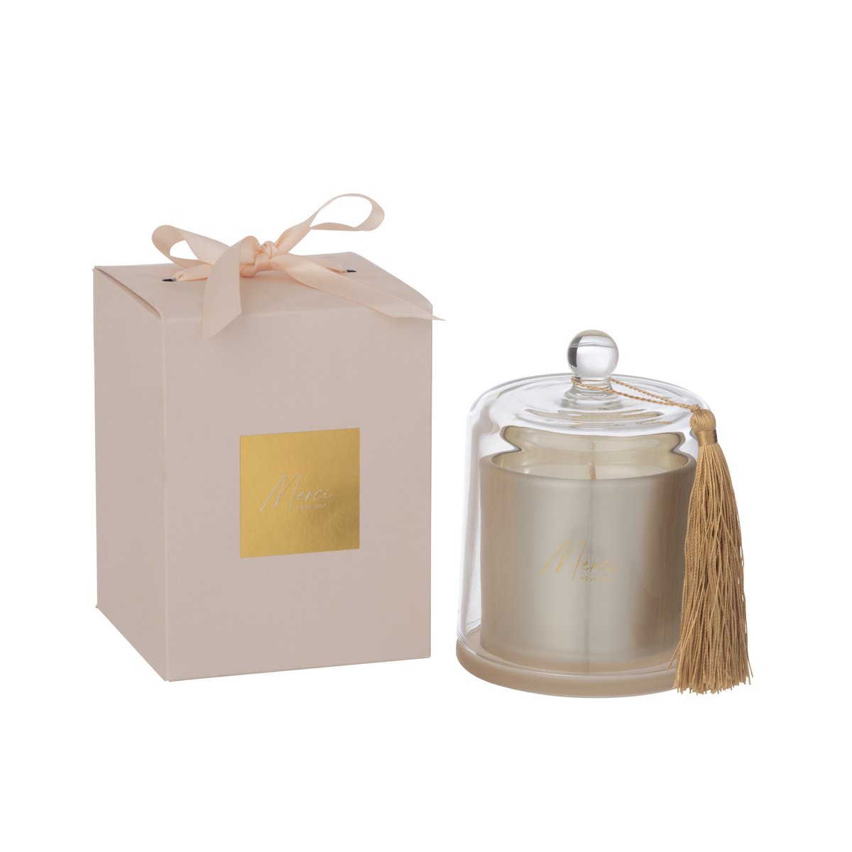 Bougie Parfumée J-Line Cloche Merci Beige Grande 45 Heures