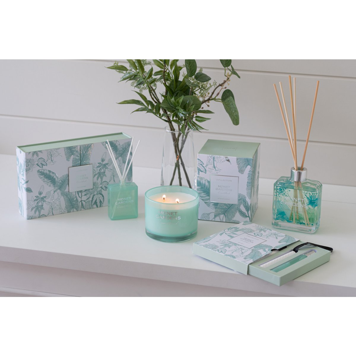 Bougie parfumée J-Line Jardins de Monet - verre - aqua - L - 70U