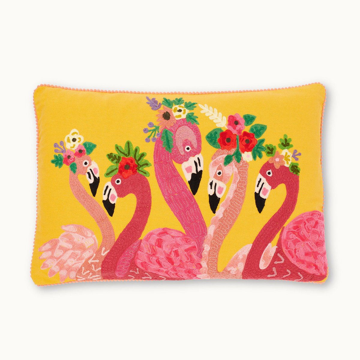 Housse de coussin flamant jaune