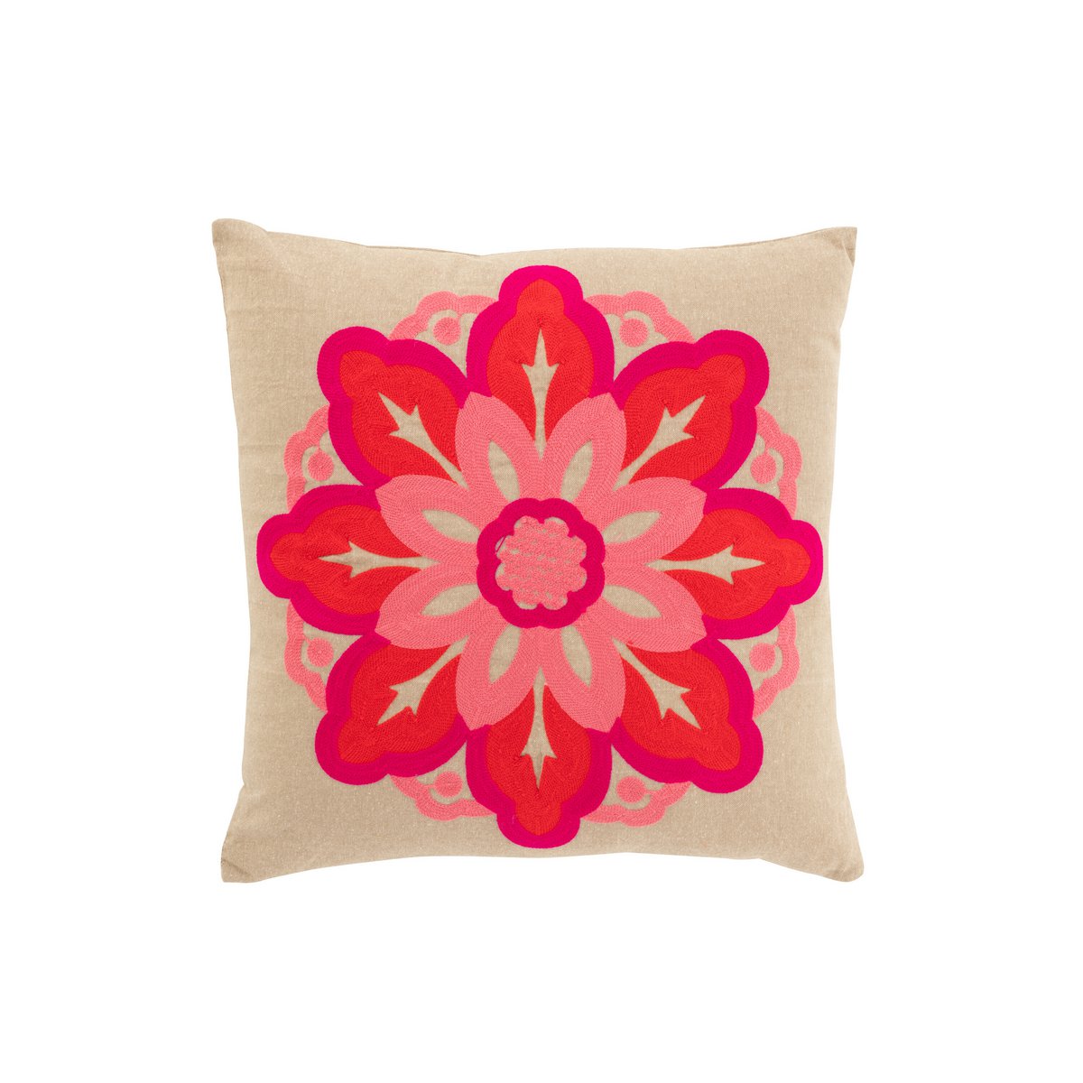 J-Line Coussin Fleur Coton Beige/Rose
