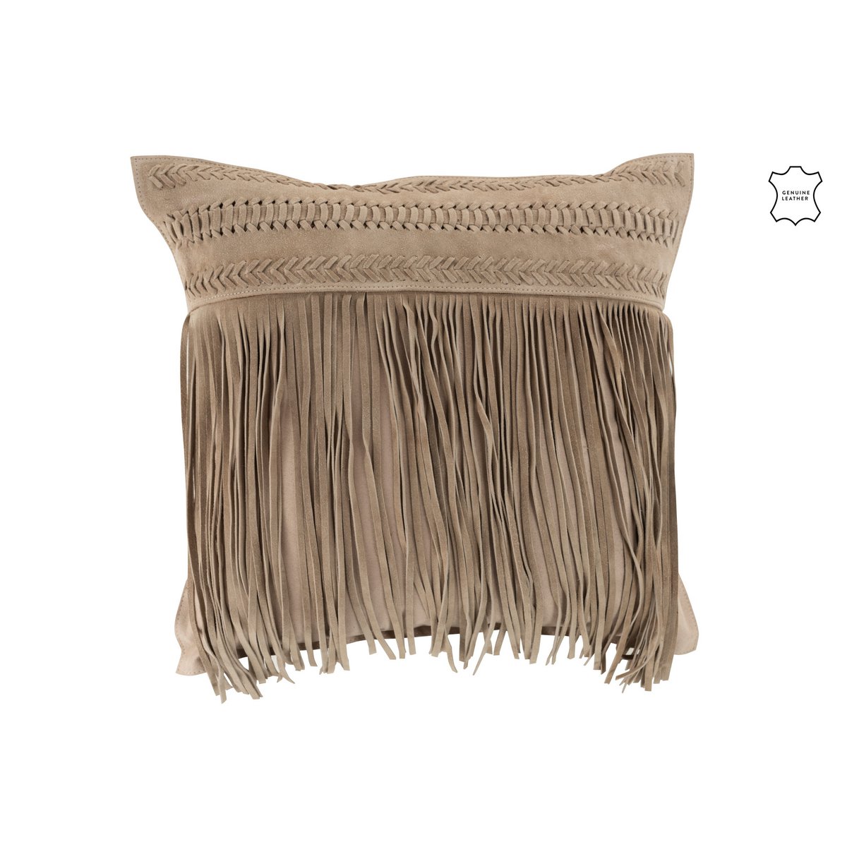 J-Line coussin Franges Carré - cuir - gris clair