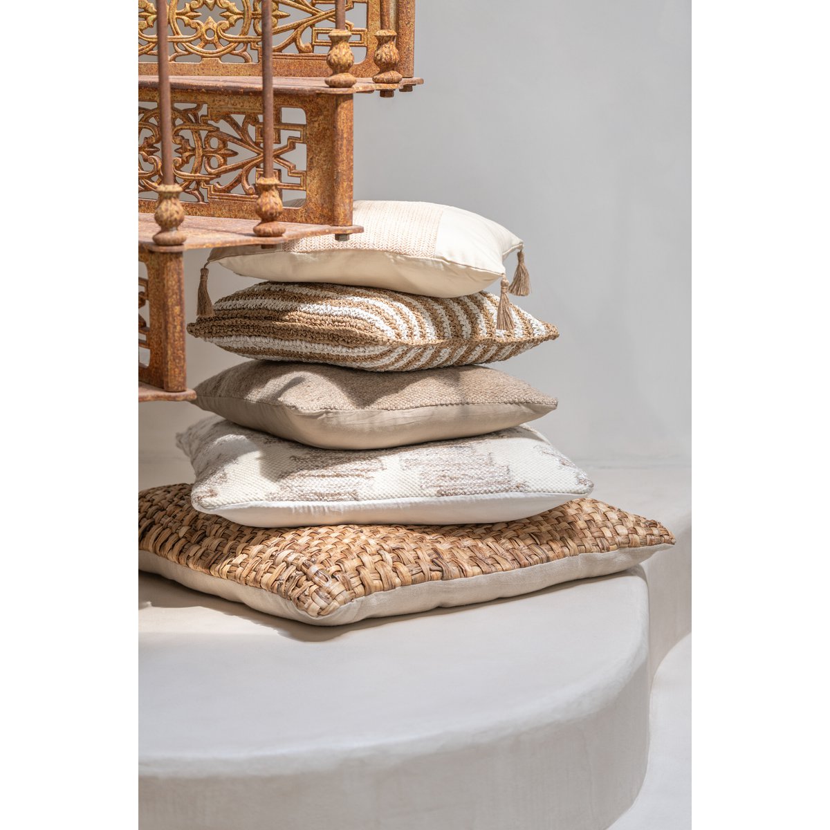 J-Line coussin Stripes Mendong - coton - blanc