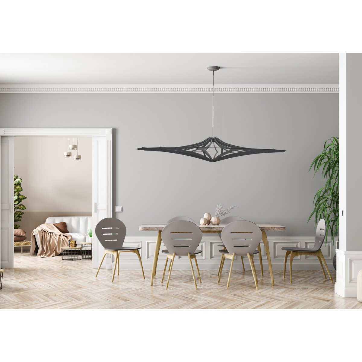 Suspension Design XL D160 cm SINGING Black- élastique Noir- kit rosace métal noir