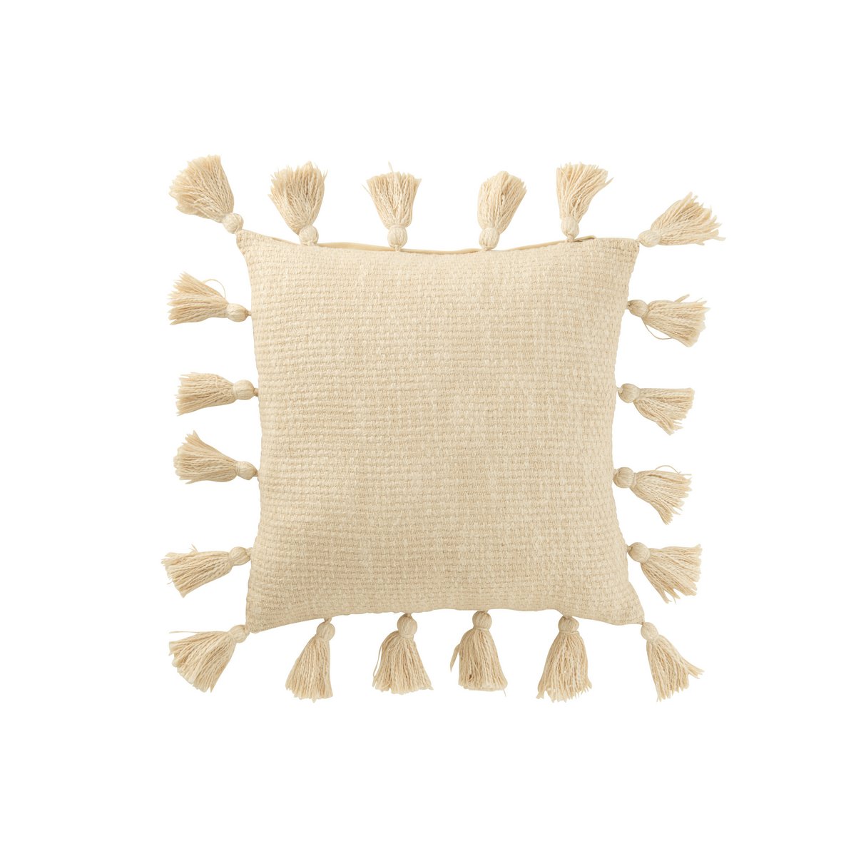 J-Line Coussin Tissé Pompons Coton Beige