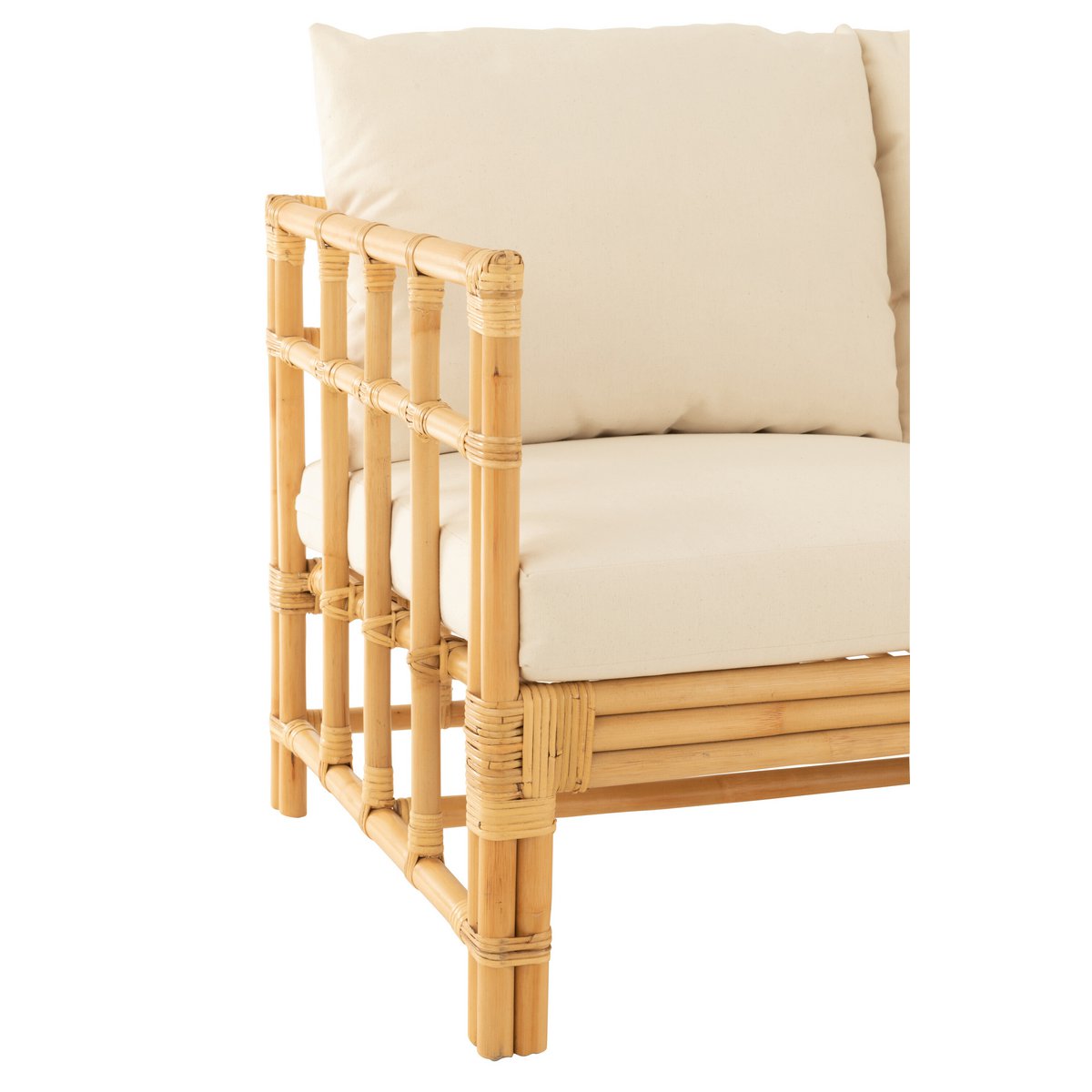 Canapé J-Line Elise + coussin 2 personnes - rotin/textile - naturel/blanc