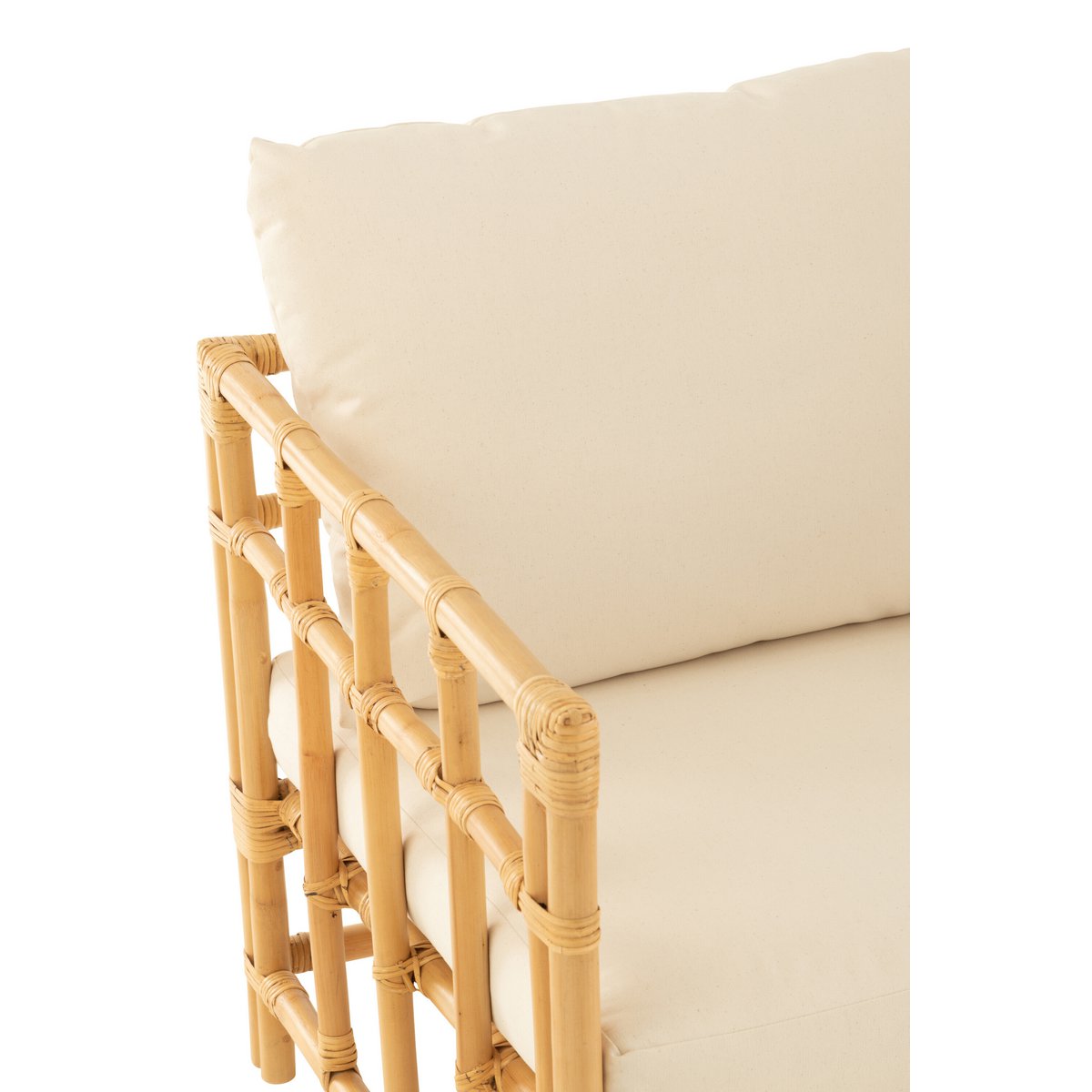 Fauteuil J-Line Elise + Kcoussin - rotin/textile - naturel/blanc