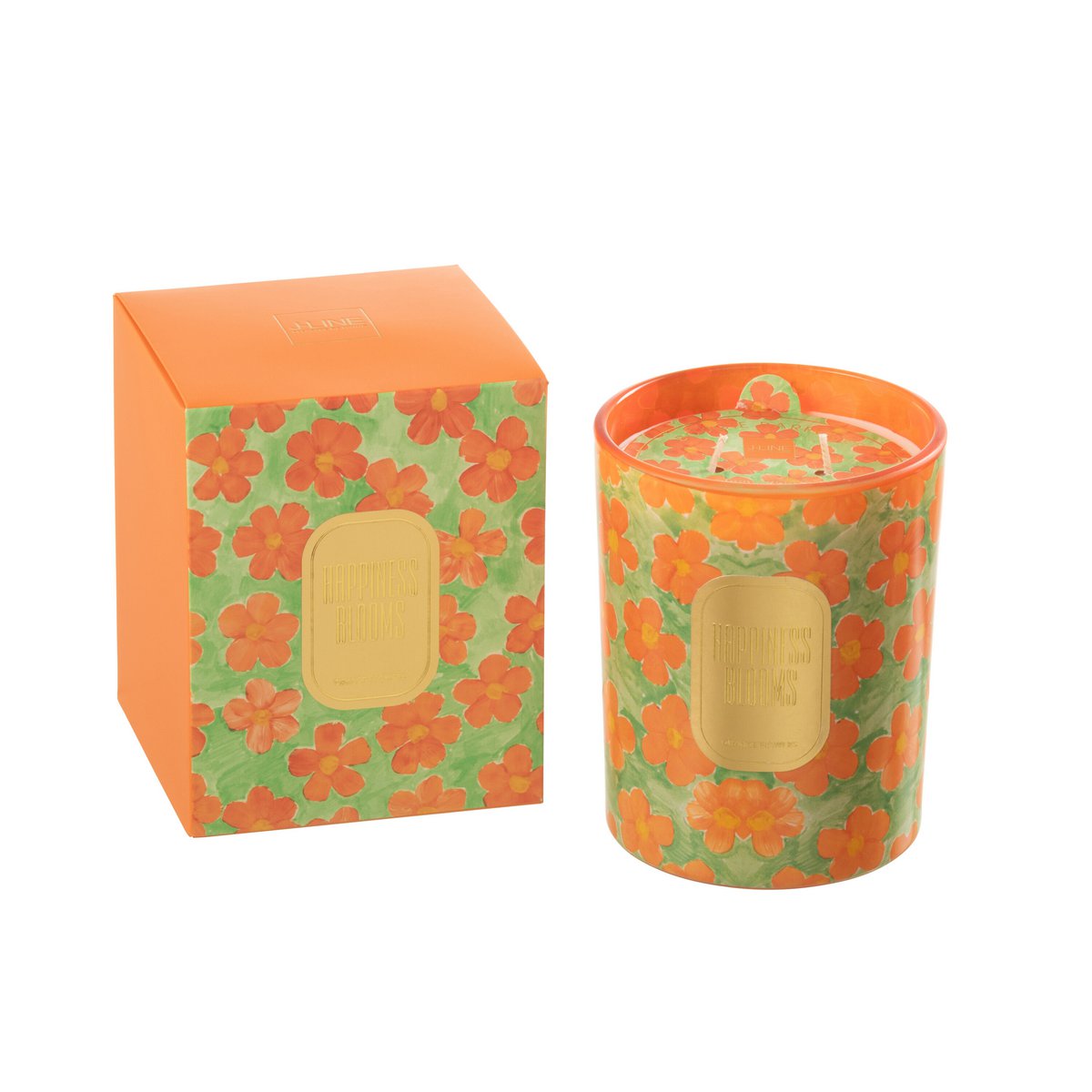 J-Line Bougie Parfumée Fleurs Orange/Vert Grande - 70 Heures
