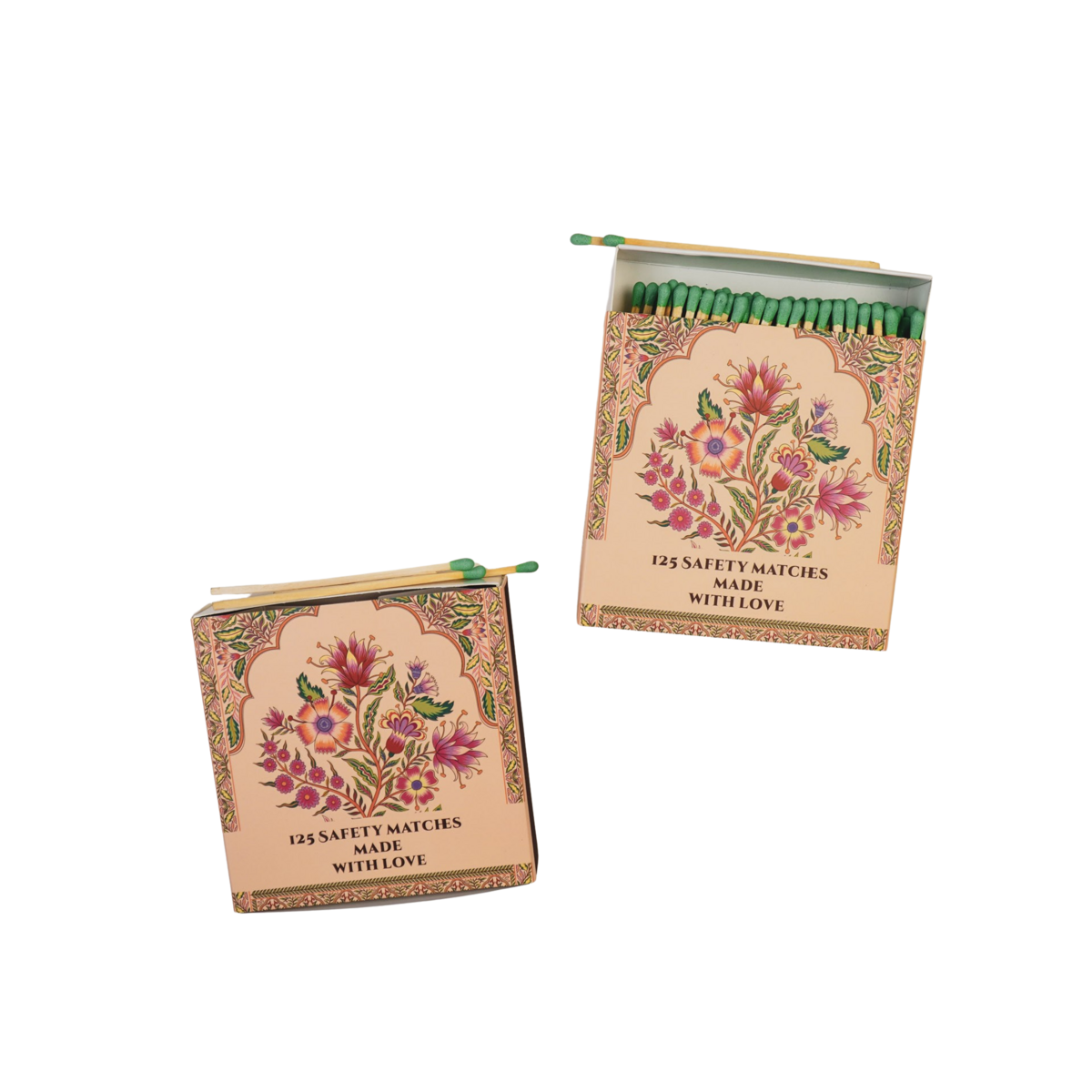 Boîte d'allumettes - Lucifer Box Flowers - Vert/Rose - 11x11x3cm