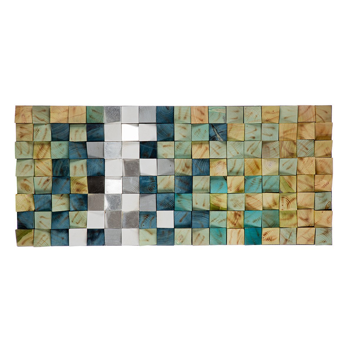 Tableau rectangulaire Yesil, vert, argent, blanc H.55 cm
