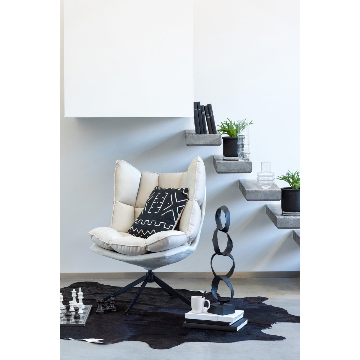 J-Line Coussin Graphic Drawing 2 Coton Noir