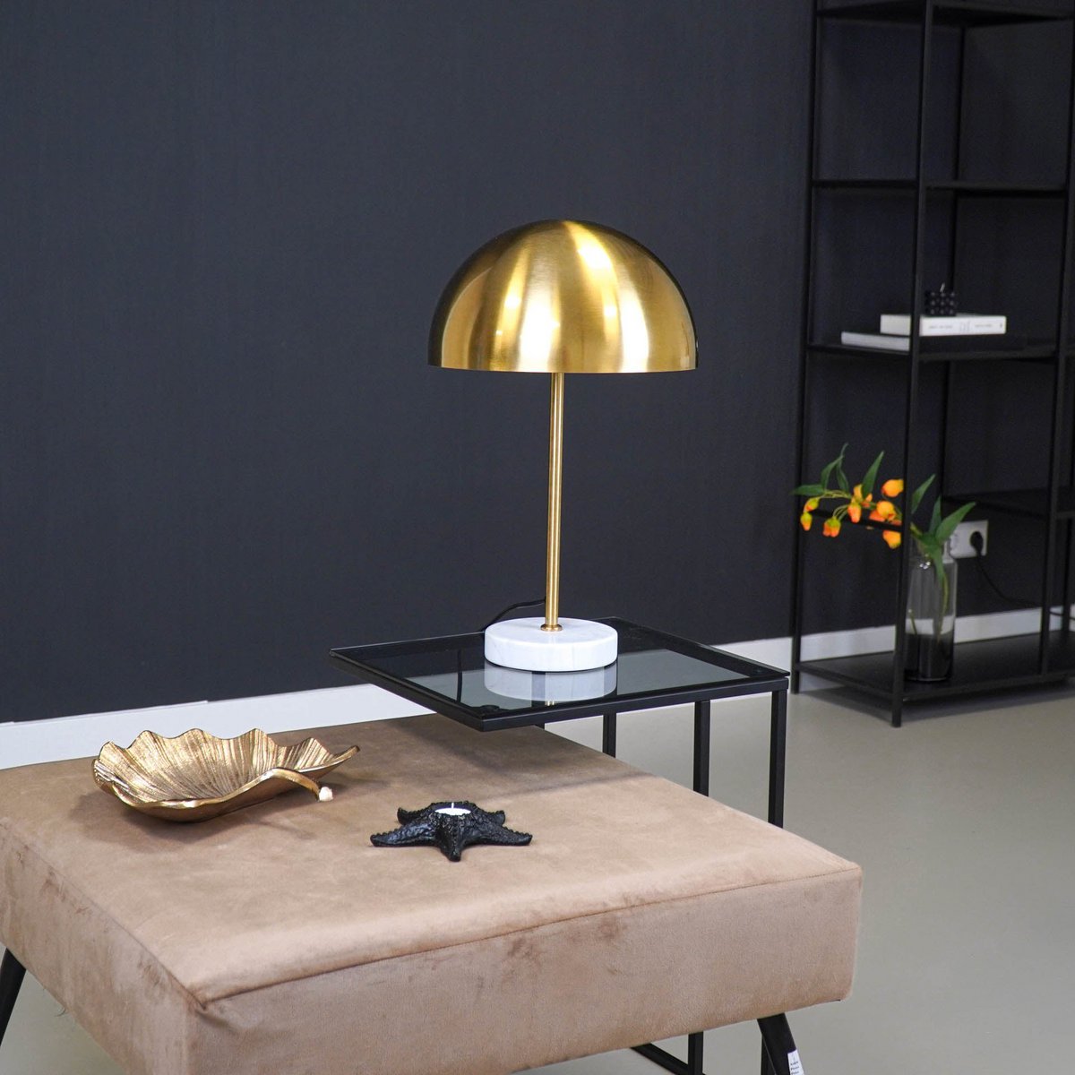 Lampe de Table - Champignon - Métal/Marbre - Or -E27 -15x45x55cm