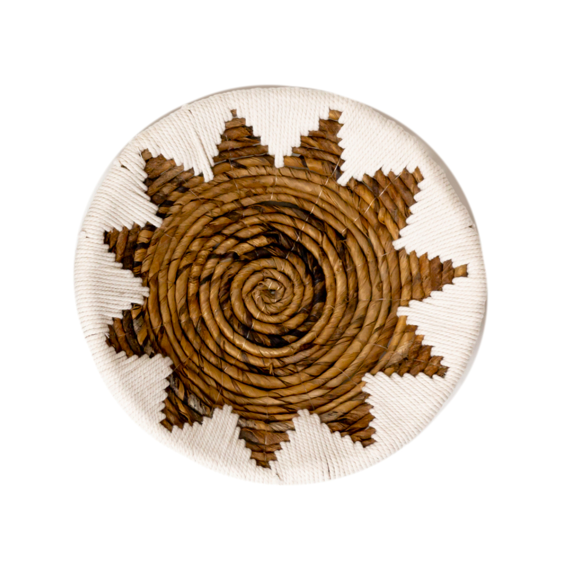 Panier Mural Rond Boho – Décoration Murale Tissée – Bol Décoratif – Plaque Murale Tissée avec Motif Étoile Brodé ADARI (2 tailles, Ø30/40 cm)